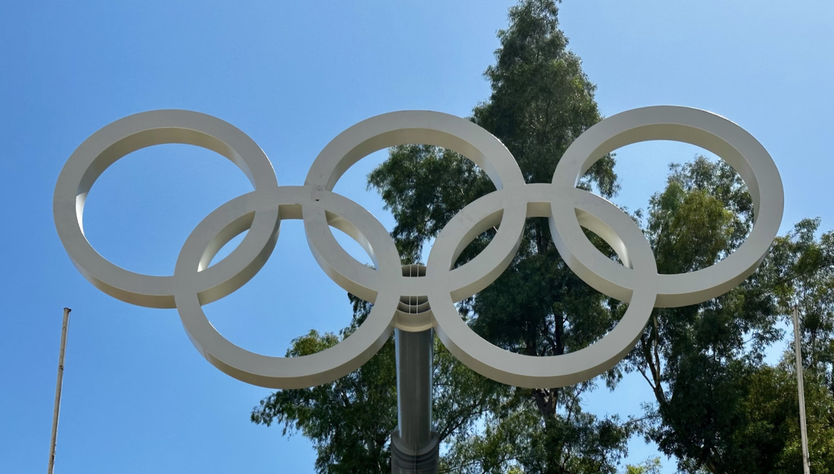 The Olympic Rings at the Panathenaic Stadium in Athens, Greece